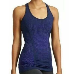 Athleta Fastest Track Tank Top Size XS Navy Vibrant Cobalt Dot Ruched 152981
